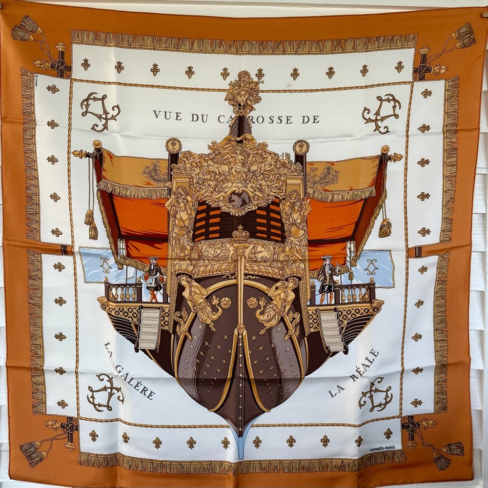 Authentic Hermès La Reale Vue du Carrosse De La  Galere silk scarf wrap shawl 90